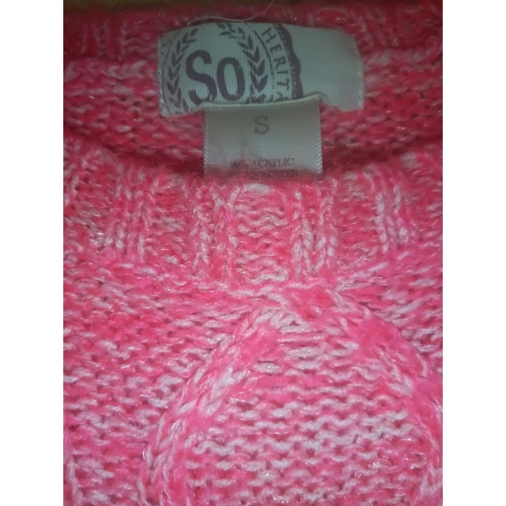 SO Heritage Pink Cable Knit Sweater Womens Small Crew Neck Marled Pullover - Picture 2 of 2